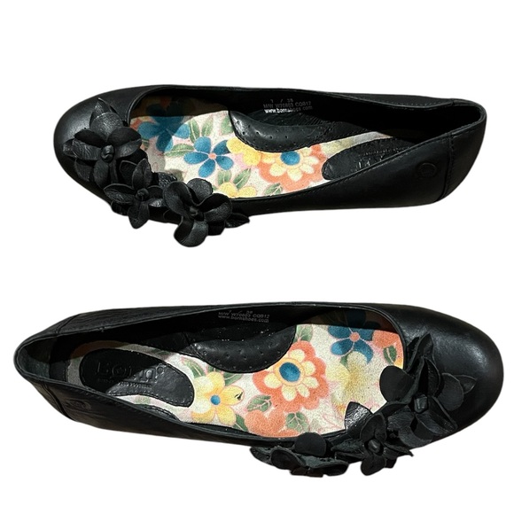 Born Women’s Black Leather Gemma Flats with Leather Flower Embellishments - Picture 10 of 16